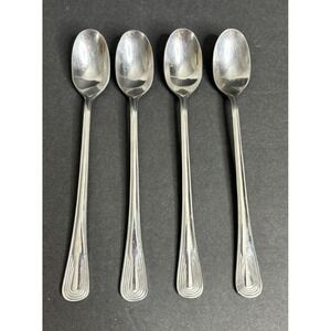 4 Serco Royale Reflections Iced Tea Spoons Stainless Flatware Art Deco 7 1/2"